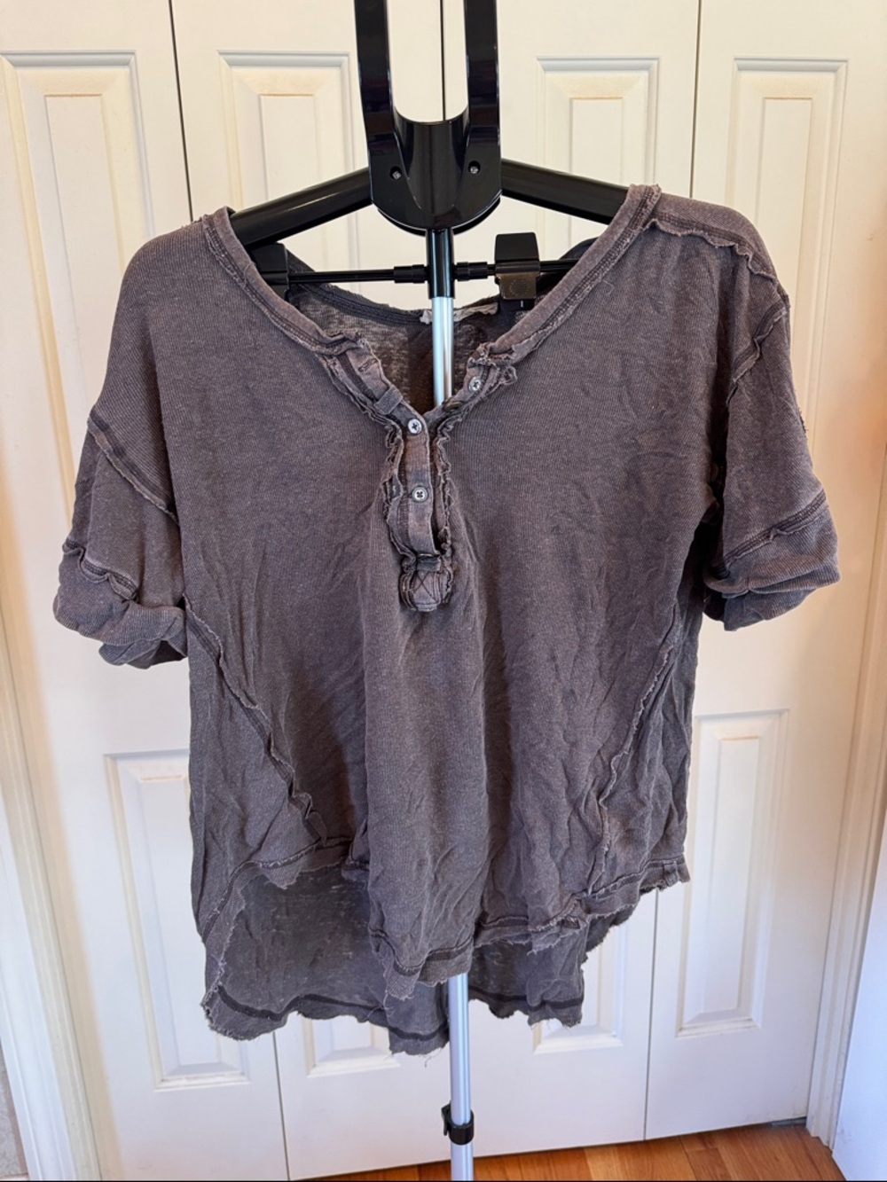 We The Free Free People Washed Henley Tee - Charcoal Gray